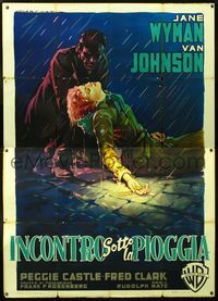 2u044 MIRACLE IN THE RAIN Italian 2p '56 art of Van Johnson & unconscious Jane Wyman by Martinati!
