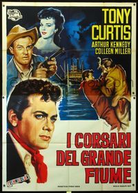 2u058 RAWHIDE YEARS Italian two-panel '55 art of poker player Tony Curtis & top stars by Deamicis!