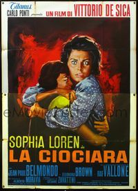 2u074 TWO WOMEN Italian two-panel '62 Vittorio De Sica's La Ciociara, art of terrified Sophia Loren!