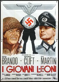 2u078 YOUNG LIONS Italian 2panel R1977 different art of Nazi Marlon Brando & Dean Martin by Spagnoli!