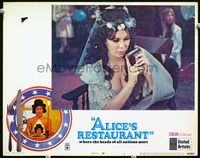 2v016 ALICE'S RESTAURANT movie lobby card #1 '69 close up of sexy Patricia Quinn with harmonica!