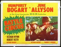 2v027 BATTLE CIRCUS LC #2 '53 great close up of Humphrey Bogart with rifle, June Allyson in helmet!