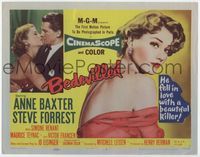 2v342 BEDEVILLED title lobby card '55 Steve Forrest fell in love with beautiful killer Anne Baxter!