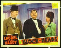 2v036 BLOCK-HEADS lobby card '38 great image of Oliver Hardy romancing while Stan Laurel looks on!