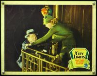 2v053 CITY LIMITS movie lobby card '34 Ray Walker is helped on back of train by pretty Sally Blaine!