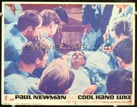 2v059 COOL HAND LUKE lobby card #5 '67 Paul Newman recovering with the other convicts around him!
