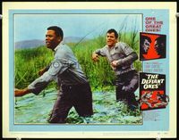 2v071 DEFIANT ONES lobby card #3 '58 close up of Tony Curtis & Sidney Poitier escaping in swamp!