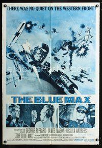 2w257 BLUE MAX Aust one-sheet '66 great artwork of WWI fighter pilot George Peppard in airplane!