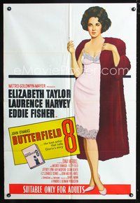 2w263 BUTTERFIELD 8 Aust one-sheet poster R66 great full-length art of callgirl Elizabeth Taylor!