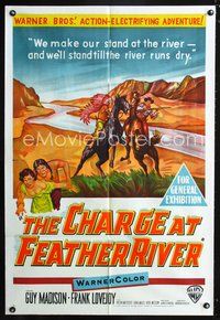 2w272 CHARGE AT FEATHER RIVER Aust 1sheet '53 artwork of Guy Madison riding against Native American!