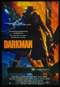 2w281 DARKMAN Aust movie one-sheet poster '90 Sam Raimi, cool artwork of masked hero Liam Neeson!