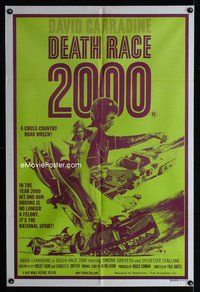 2w282 DEATH RACE 2000 Aust one-sheet '75 Paul Bartel, David Carradine, cool car racing sci-fi art!
