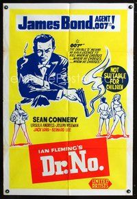 2w290 DR. NO Australian movie one-sheet poster R60s Sean Connery IS James Bond!