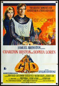 2w295 EL CID Aust movie one-sheet poster '61 art of Charlton Heston in armor with sexy Sophia Loren!