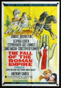 2w299 FALL OF THE ROMAN EMPIRE Aust 1sheet '64 Anthony Mann, Sophia Loren, cool gladiator artwork!