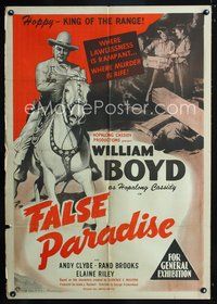 2w300 FALSE PARADISE Aust one-sheet '48 William Boyd as Hopalong Cassidy, cool western artwork!