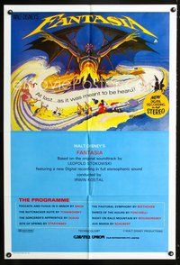 2w302 FANTASIA Australian movie one-sheet poster R82 Walt Disney classic, great cartoon art!