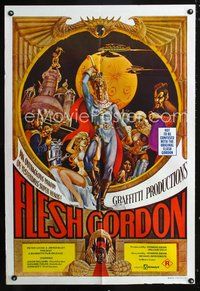 2w306 FLESH GORDON Aust one-sheet '74 sexy sci-fi spoof, wacky erotic super hero art by George Barr!