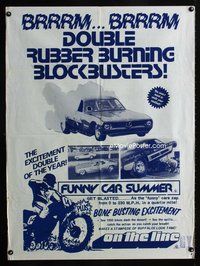 2w315 FUNNY CAR SUMMER/ON THE LINE Aust one-sheet poster '70s Double Rubber Burning Blockbusters!