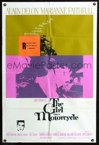2w320 GIRL ON A MOTORCYCLE English one-sheet '68 art of sexy biker Marianne Faithfull being kissed!