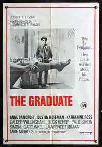 2w323 GRADUATE Aust one-sheet poster R70s classic image of Dustin Hoffman & Anne Bancroft's sexy leg!