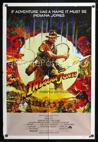 2w341 INDIANA JONES & THE TEMPLE OF DOOM Vaughan art style Aust 1sh '84 cool artwork of Harrison Ford by Mike Vaughn!