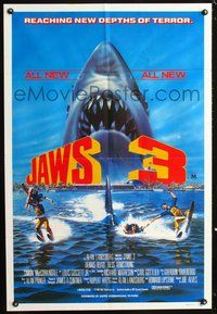 2w347 JAWS 3-D 2-D style Australian movie one-sheet poster '83 great Gary Meyer shark artwork!