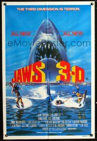 2w348 JAWS 3-D 3-D style Aust 1sh '83 great Gary Meyer shark artwork, the third dimension is terror!