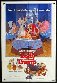 2w368 LADY & THE TRAMP Aust movie one-sheet poster R80 Walt Disney romantic classic spaghetti scene!