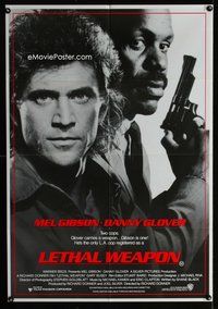 2w373 LETHAL WEAPON Aust one-sheet '87 great close image of cop partners Mel Gibson & Danny Glover!