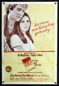 2w376 LOVE STORY Aust movie one-sheet poster '70 romantic close up of Ali MacGraw & Ryan O'Neal!