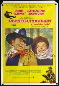 2w439 ROOSTER COGBURN Aust movie one-sheet poster '75 great art of John Wayne & Katharine Hepburn!