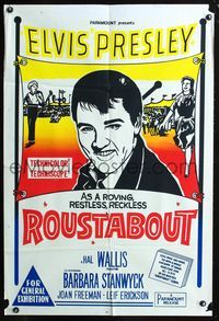 2w441 ROUSTABOUT Aust one-sheet R60s roving, restless, reckless Elvis Presley, Barbara Stanwyck