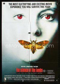 2w448 SILENCE OF THE LAMBS Aust one-sheet '90 great image of Jodie Foster with moth over mouth!