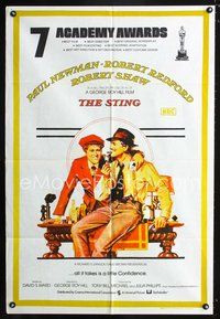 2w463 STING Aust one-sheet poster '74 best artwork of Paul Newman & Robert Redford by Richard Amsel!