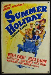 2w469 SUMMER HOLIDAY Aust one-sheet '47 Mickey Rooney, Rouben Mamoulian, art of cast in jalopy!