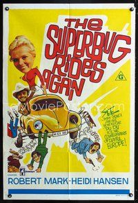 2w472 SUPERBUG SUPER AGENT Aust movie one-sheet poster '72 wacky art of out-of-control Volkswagen!