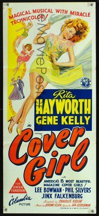 2w550 COVER GIRL Australian daybill '44 sexiest full-length Rita Hayworth laying with flowing hair!