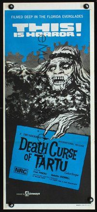 2w559 DEATH CURSE OF TARTU Australian daybill poster '74 Indian zombies, grotesque undead image!