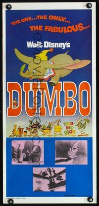 2w567 DUMBO Australian daybill movie poster R76 Walt Disney circus elephant classic, great image!