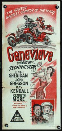 2w598 GENEVIEVE Australian daybill movie poster R50s English car racing classic!