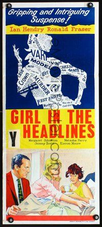 2w600 GIRL IN THE HEADLINES Aust daybill '63 Ian Hendry, Ronald Fraser, cool newspaper montage