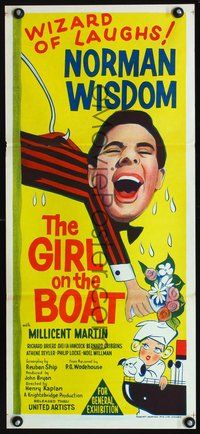 2w601 GIRL ON THE BOAT Australian daybill poster '62 Norman Wisdom, Millicent Martin, English comedy