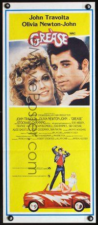 2w609 GREASE yellow Australian daybill '78 John Travolta & Olivia Newton-John classic musical!