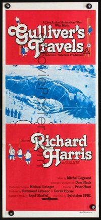 2w617 GULLIVER'S TRAVELS Australian daybill movie poster '77 Richard Harris being tied down!