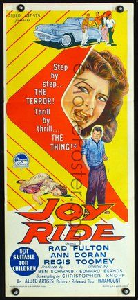 2w665 JOY RIDE Australian daybill movie poster '58 bad teens & fast cars, Richardson Studio art!