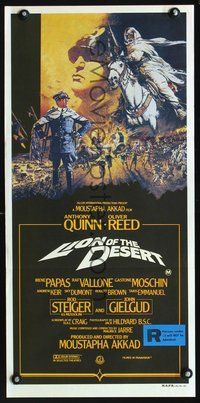 2w692 LION OF THE DESERT Australian daybill poster '80 Anthony Quinn, Brian Bysouth WWII desert art!
