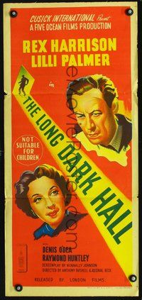 2w699 LONG DARK HALL Australian daybill movie poster '51 Rex Harrison, Lilli Palmer, Denis O'Dea