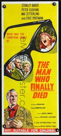 2w724 MAN WHO FINALLY DIED Australian daybill '62 Peter Cushing, Stanley Baker, English thriller!