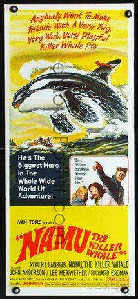 2w754 NAMU THE KILLER WHALE Aust daybill '66 Lee Meriwether, great jumping killer whale image!